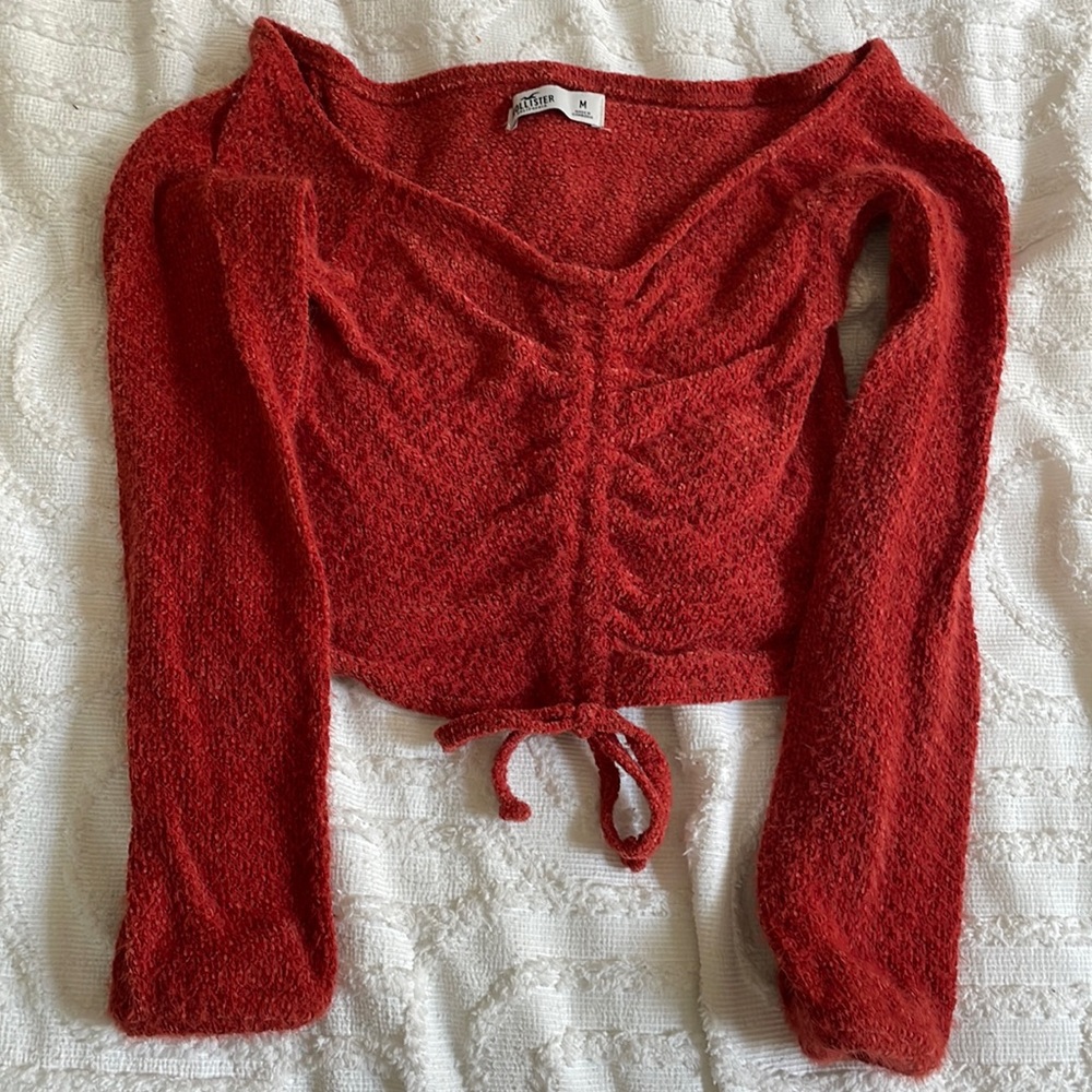 Orange Red Hollister Cropped Cinch Sweater